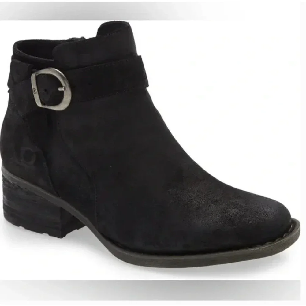 Born Morocco Ankle Booties 6.5 Black Suede NWOT Boots Buckle Western Comfort